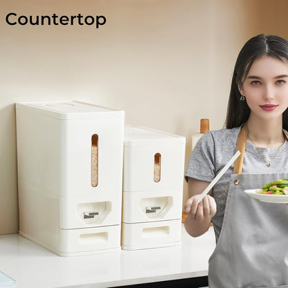 UFORU Rice Dispenser 22-25 Lbs (12kg), Rice Storage Container Sealed Moisture-Proof with Built-in Drawer, BPA-Free for Kitchen Pantry Household, Ideal for Rice, cereals, Beans, and Dry Food
