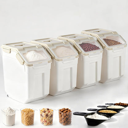 RUIAN 2Pcs Large Flour Storage Container Bin 50Lb Airtight Rice Storage Containers with Wheels Seal Locking Lid, BPA Free with Measuring Cup&Scoop for Flour, Rice, Grain 100LBS Total (Blue)