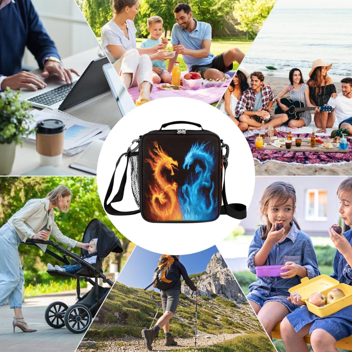 cfpolar Skull Skateboard Lunch Box for Boys Girls, Insulated Lunch Bags for Kids Reusable Mini Cooler Lunch Tote Lunchbox Thermal Meal Tote Kit with Shoulder Strap for Work School Picnic