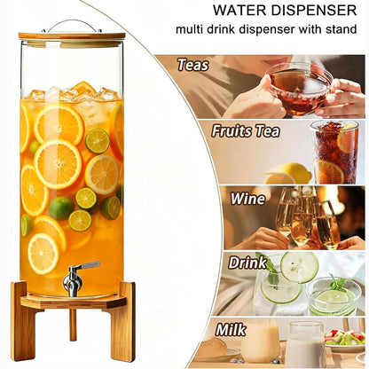 Beverage Dispenser,2.1 Gallon Glass Drink Dispenser with Stand,Glass water dispenser with Spigot, Large Drink Dispensers for Parties,Water Dispensers for Bar,Wedding,Restaurants 8L