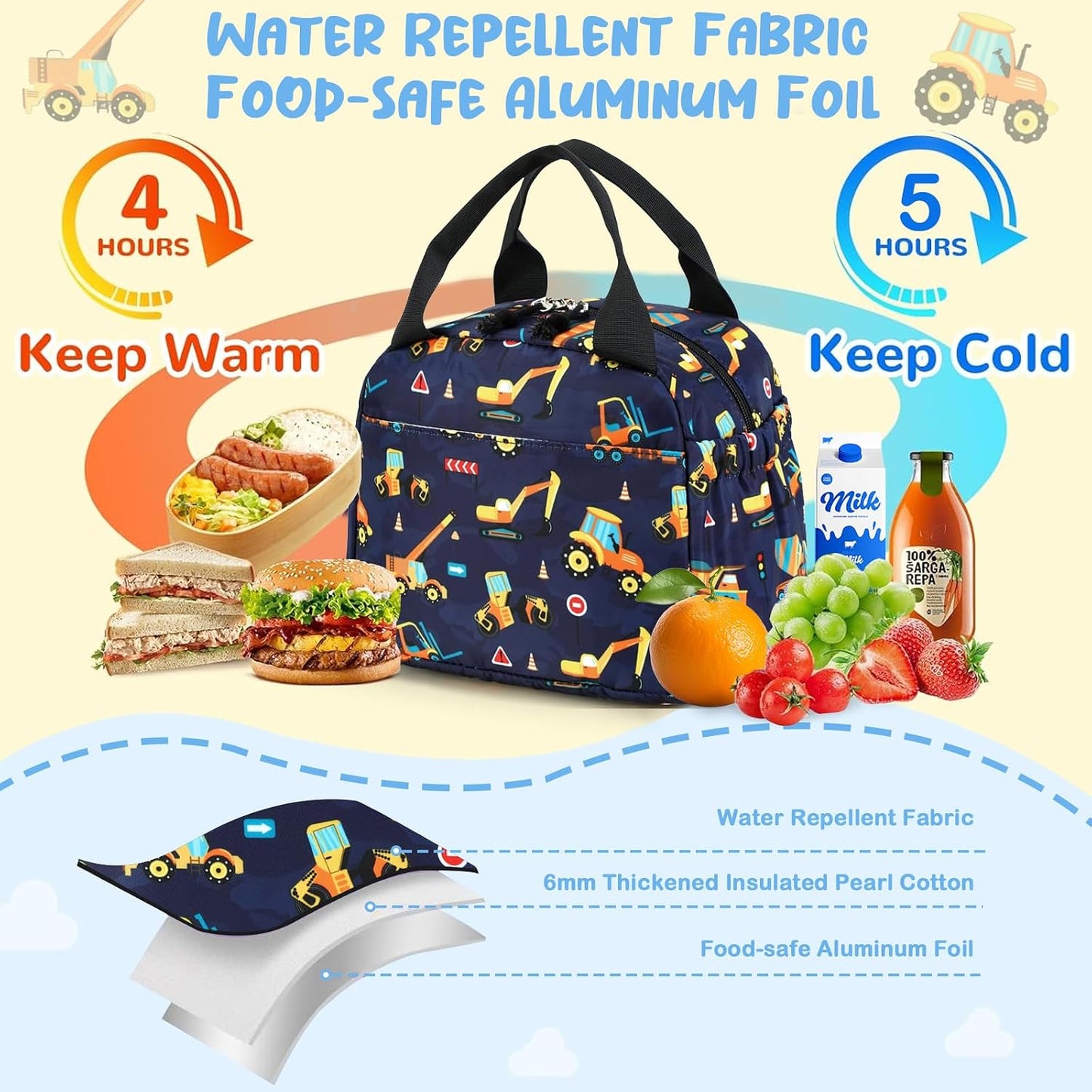 CAMTOP kids lunch bag Cute Insulated lunch box for Boys & Girls Leakproof loncheras for school