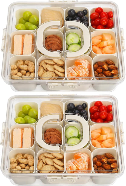 shopwithgreen 2Pcs Divided Serving Tray with Lid and Handle, Portable Snackle Box Snack Containers for Charcuterie, Party, Veggies, Snack, Fruit, Nuts, Candy, Chip, Entertaining, Picnic