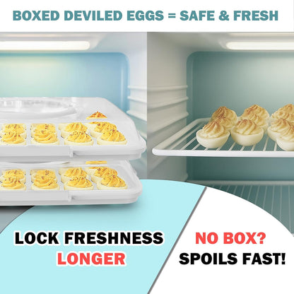 Deviled Egg Containers with Lid - Reusable Platter 2 Pack 48 Count Storage Tray with Handle for Potlucks, Tea Parties, Party, Thanksgiving, Picnics, Refrigerator, Christmas, Easter, Brunches (Blue)