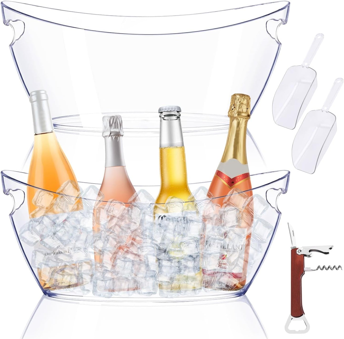 2-Pack 5.5L Ice Bucket for Parties, Portable Drink Bucket for Cocktail Bar, Extra Large Clear Beverage Tubs with Scoops, Champagne Cooler for Beverage/Wine/Beer, Mimosa Bar Essentials