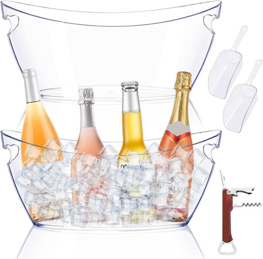 2-Pack 5.5L Ice Bucket for Parties, Portable Drink Bucket for Cocktail Bar, Extra Large Clear Beverage Tubs with Scoops, Champagne Cooler for Beverage/Wine/Beer, Mimosa Bar Essentials