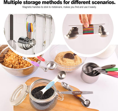 EDELIN Measuring Cups and Magnetic Measuring Spoons Set, Stainless Steel 5 Cups and 7 Spoons (Black)