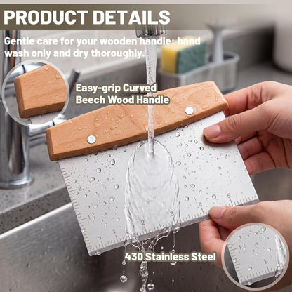 Chumia 2 Pcs Bench Scraper Stainless Steel Dough Cutter with Measurement Marks and Wooden Handle Multipurpose Bread Pizza Food Griddle Scraper Dishwasher Safe for Baking Cooking Pastry Cake