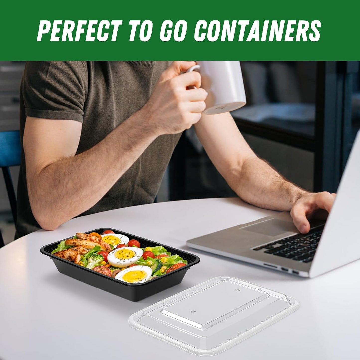 Dealusy 50 Pack (100-Piece) 24 oz Meal Prep Containers Reusable with Lids, Sturdy Leakproof & Food Safe, Microwave, Freezer, Dishwasher Safe Prep Containers, To Go Take Out Plastic Food Storage