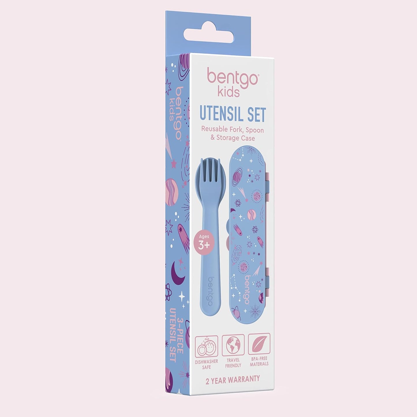 Bentgo Kids Utensil Set - Reusable Plastic Fork, Spoon & Storage Case - BPA-Free Materials, Easy-Grip Handles, Dishwasher Safe - Ideal for School Lunch, Travel, & Outdoors (Shark)