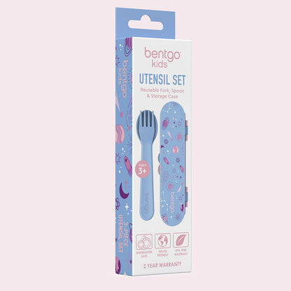 Bentgo Kids Utensil Set - Reusable Plastic Fork, Spoon & Storage Case - BPA-Free Materials, Easy-Grip Handles, Dishwasher Safe - Ideal for School Lunch, Travel, & Outdoors (Shark)