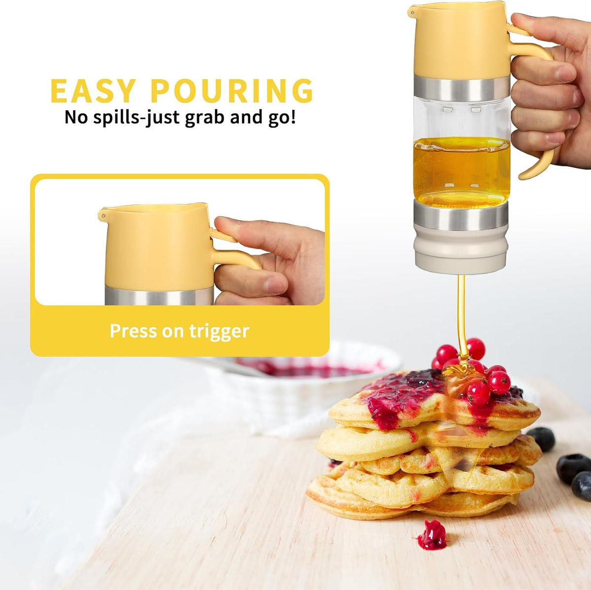 Tefola Glass Honey Dispenser No Drip - 10.65 OZ Honey Jar with Handle, Clear Honey Pot Syrup Dispenser for Coffee or Tea, Black