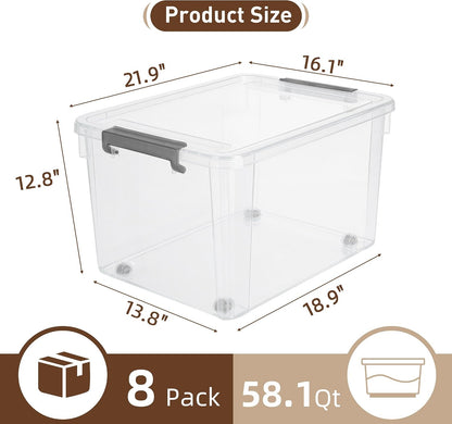 Citylife 32 QT Plastic Storage Bins with Latching Lids Stackable Storage Containers for Organizing Large Clear Storage Box for Garage, Closet, Kitchen, 4 Packs