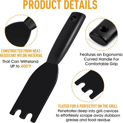 Heat-Resistant Nylon Grill Scraper - Designed for George Foreman Indoor Grills with Grooves, Easy Cleaning Tool with Comfortable Grip (2PCS)