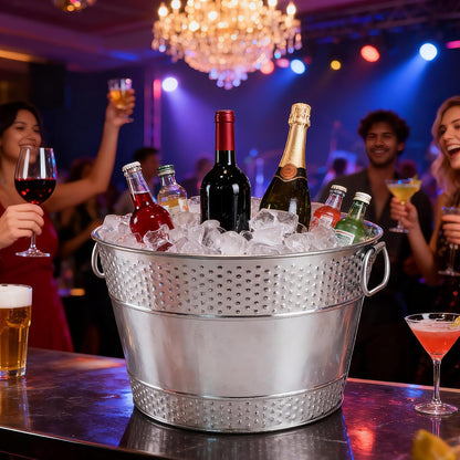 2PCS Beverage Tub Large Ice Bucket For Parties, Thick Metal Galvanized Tub Drink Buckets, Beverage Bucket with Handles, Drink Bucket for Indoor & Outdoor Party (Sliver)