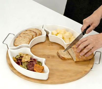 Chip and Dip Serving Set, Serving Platters, 11 inch Ceramic Appetizer Serving Tray, Porcelain Divided Serving Dishes, 6-Compartment Removable Appetizer Snack Dishes, Serving Platters and Trays