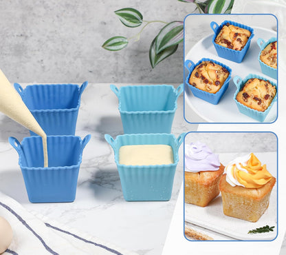 Koluti Nonstick Silicone Muffin Baking Cups Pack of 12, Reusable Cupcake Molds with Double Handle, BPA Free, Mini Round Air Fryer Cupcakes Liner, 3 Colors
