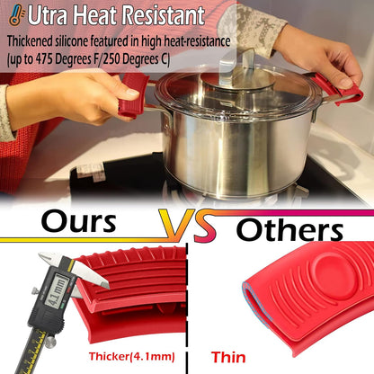 Silicone Assist Handle Holder, Hot Skillet Handle Covers Pot Grip Handle Sleeve Cast Iron Skillets Non-Slip Heat Resistant Pan Grip Cover for Cast Iron Woks Frying Pans Griddles Skillets (Red)