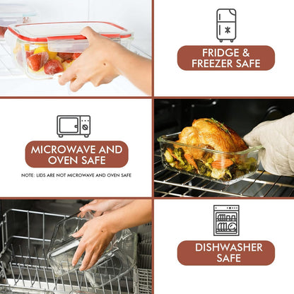 Razab 35 Pc Set Glass Food Storage Containers with Lids - Meal Prep Airtight Bento Boxes BPA-Free 100% Leak Proof (15 lids,15 glass & 5 Plastic Sauce/Dip Containers)