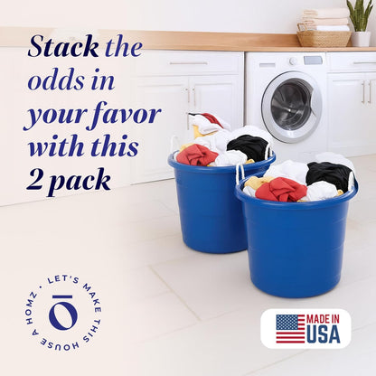 HOMZ 2-Pack Utility Tub, Large Plastic Storage Bucket with Rope Handles, 17 Gallon, Black - Portable Indoor and Outdoor Buckets for Kitchen, Laundry, Garden, Bathroom, and Garage Organization