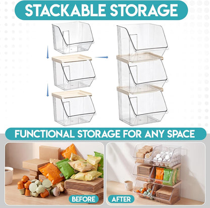 4 Pcs Clear Plastic Storage Bins Stackable Pantry Storage Organizer Kitchen Cabinet Organizers Ideal Containers for Tea Sugar Bag Coffee Pod Office Fridge Caddy