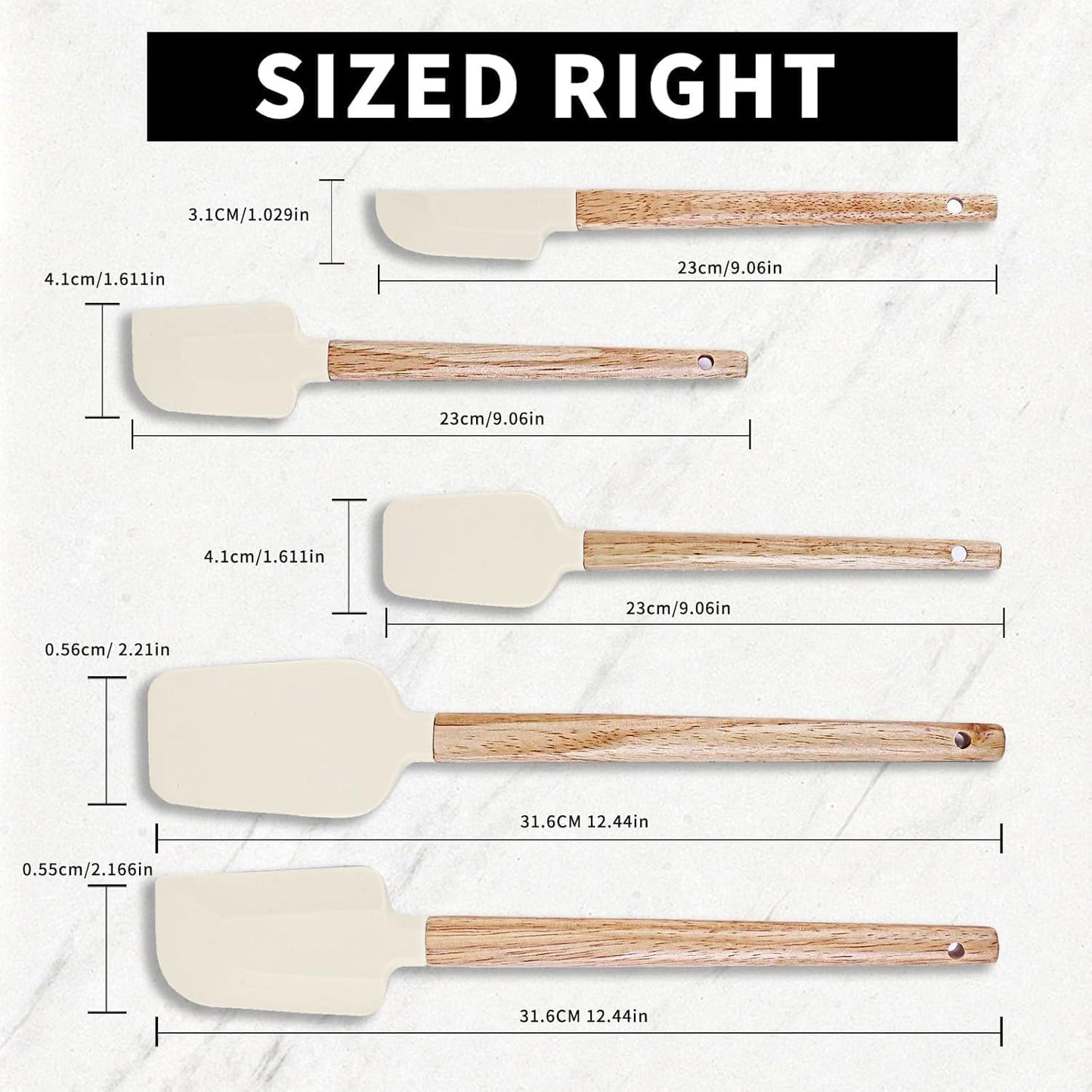 Ptanexx 5-Pcs Wooden Handle Silicone Spatula Set - Heat Resistant up to 428°F.Baking Spatulas for Batter Mixing, Cooking, Jar Scraping, Frosting & More | BPA FREE Gadgets for Non-Stick Cookware
