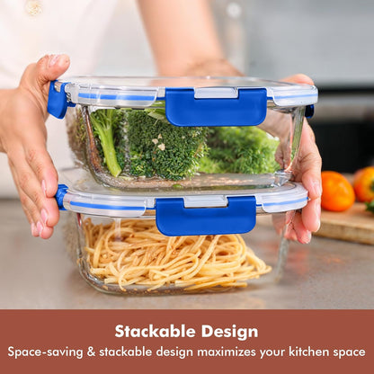 Razab 2 PC 1200ML / 41 Oz Glass Food Storage Containers with Lids - Airtight & Leakproof - Microwave/Oven/Freezer Safe - BPA Free - Ideal for Meal Prep, Storing Leftover & Lunch