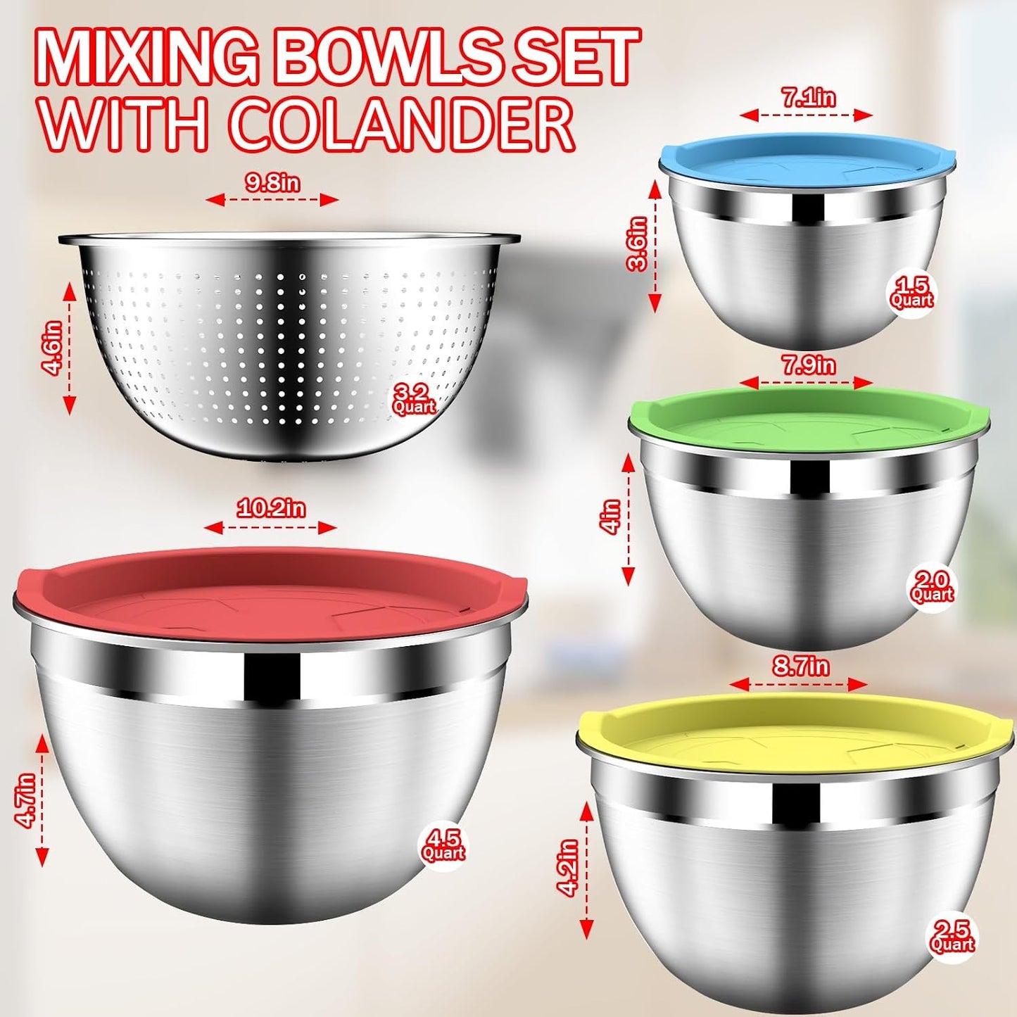 DUTZUN Mixing Bowls with Lids Set - 16pcs Stainless Steel Mixing Bowl Set with Colander, 3 Grater Attachments, Non-Slip Bottom, Metal Nesting Bowls with Strainer for Mixing & Serving - Black
