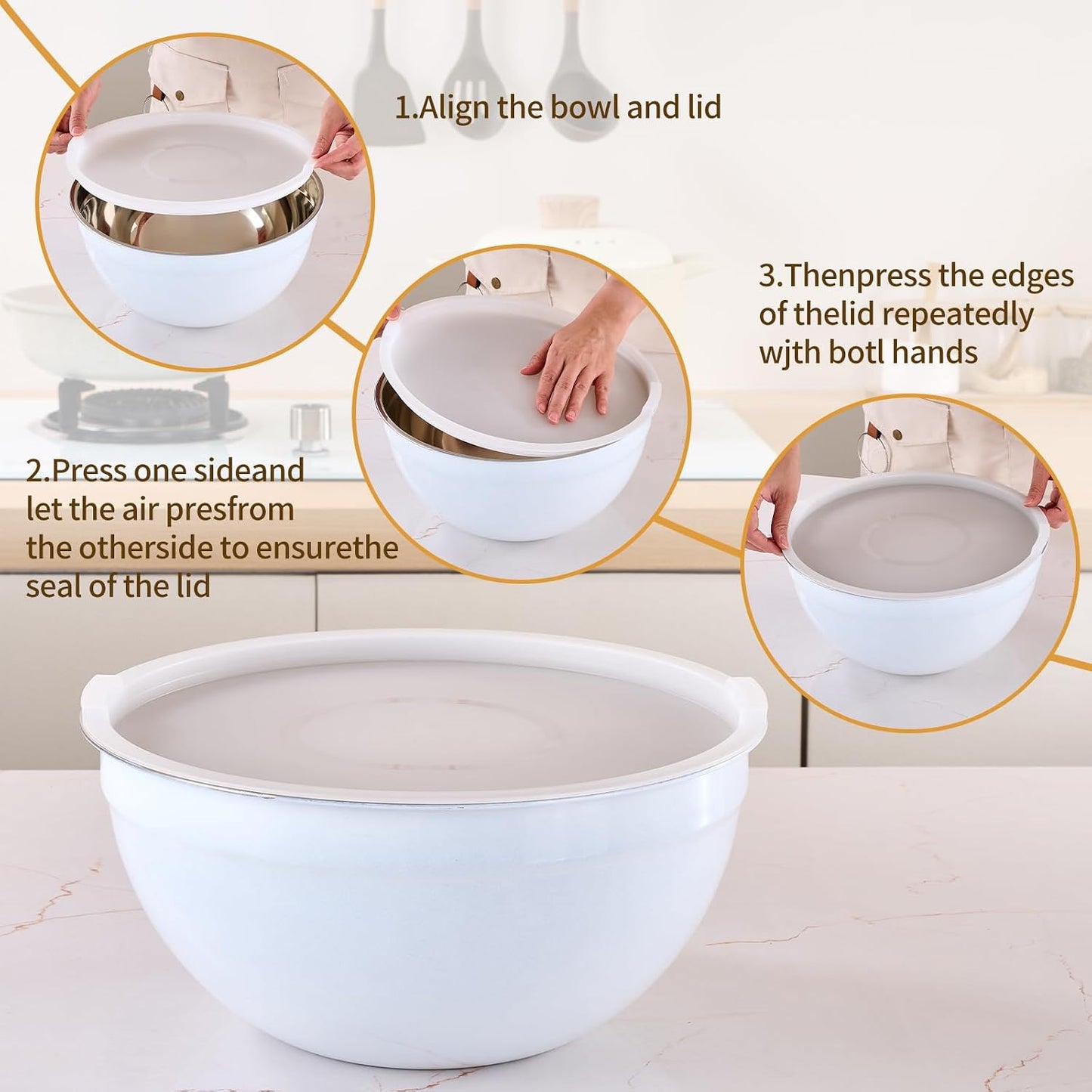 Pink Mixing Bowls with Airtight Lids, Stainless Steel Nesting Mixing Bowls Set of 7, Ideal for Baking, Prepping and Serving Food, Size 7, 3.6, 2.7, 2.1, 1.5, 1.1,0.8 QT, Stackable Design