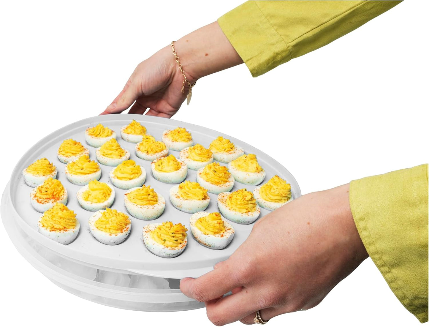 KOLORAE Reusable Deviled Egg Tray Carrier Serving Platter with Lid, Holds 2 Dozen Eggs, Great for Parties, Celebration Entertaining, Easter