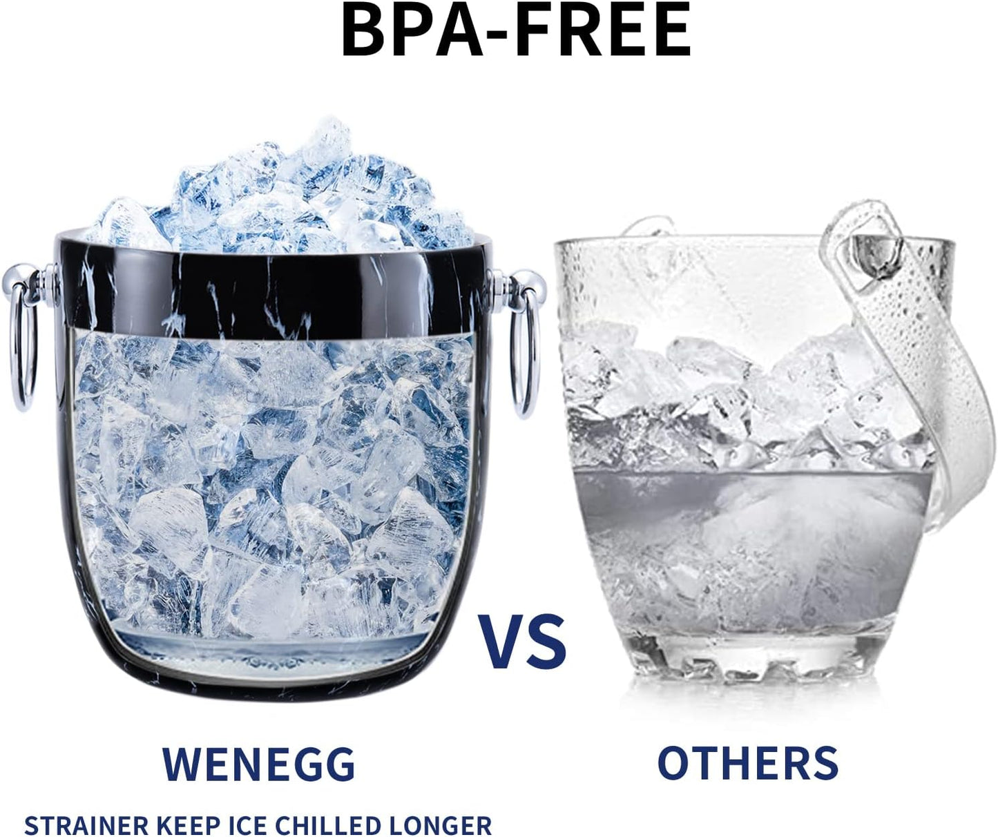 Ice Bucket with Lid, Scoop, Tongs and Strainer - Well Made Insulated Stainless Steel Keep Ice Frozen Longer - Ideal for Cocktail Bar, Parties, Chilling Wine, Champagne - 3 Liter (Stainless Steel)