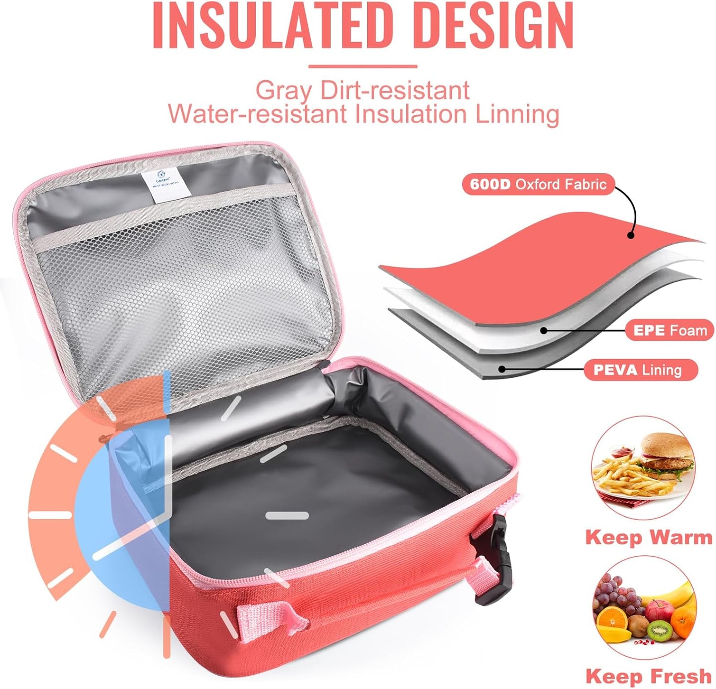 Genteen Lunch Box Kids, Insulated Lunch Bag Kids Boys Girls Back to School, Soft Lunch Box for Men Reusable Lunchbox for Office,Outdoor,School (Black)