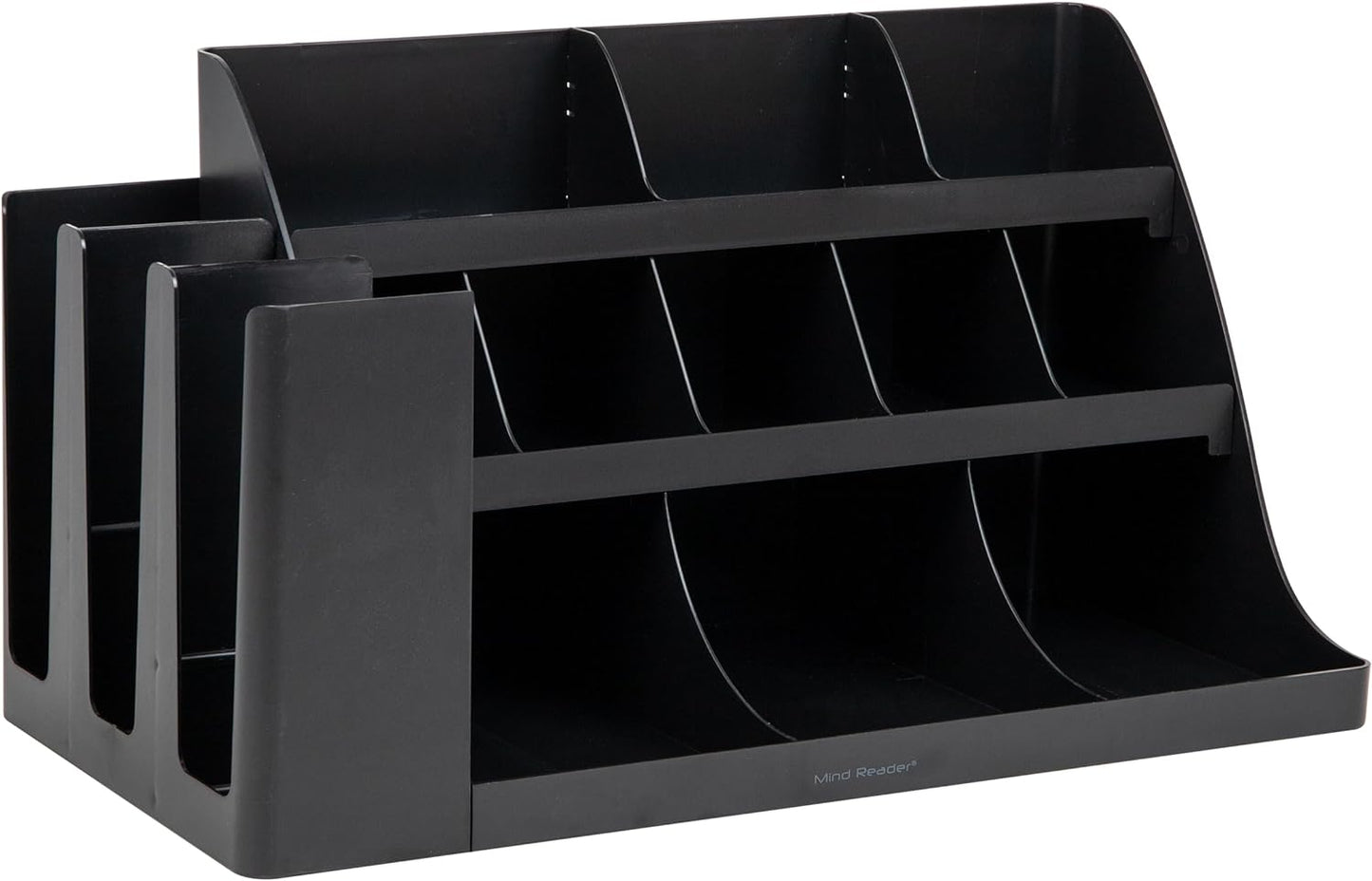 Mind Reader Cup and Condiment Station, Breakroom Countertop Organizer, 3-Tier Storage for Office Coffee Stations and Shared Spaces, Metal Mesh, Black