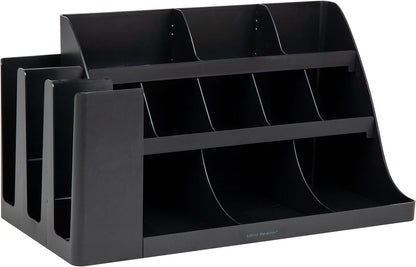 Mind Reader Cup and Condiment Station, Breakroom Countertop Organizer, 3-Tier Storage for Office Coffee Stations and Shared Spaces, Metal Mesh, Black