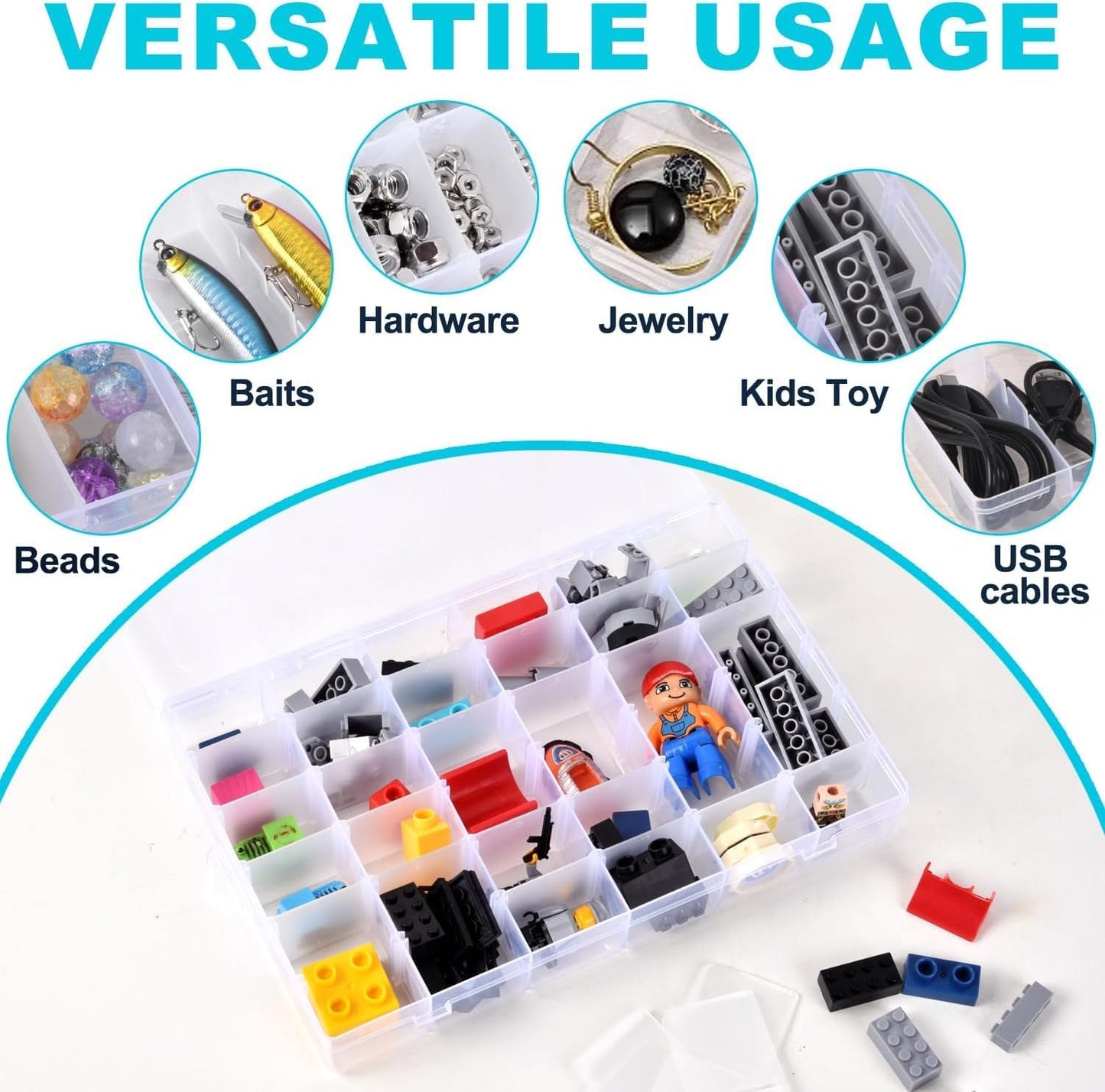 Clear Visible Plastic Storage Box with Removable Dividers, 36 Grids, Suitable for Jewelry, Screws Hardware Accessories Organizer, Crafts, Fishing Tackle