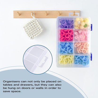 2 Pcs 8 Grids Clear Plastic Storage Box with Adjustable Dividers, Stackable 8 Compartments Small Organiser Box Container for Accessories Beads Jewelry Earring Tool, 7.48×5.23×1.8 Inches
