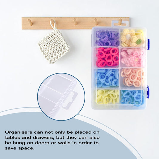 2 Pcs 8 Grids Clear Plastic Storage Box with Adjustable Dividers, Stackable 8 Compartments Small Organiser Box Container for Accessories Beads Jewelry Earring Tool, 7.48×5.23×1.8 Inches