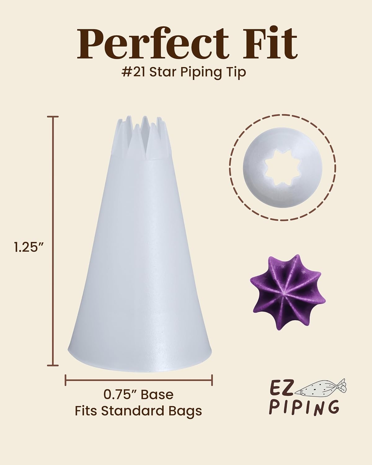 Reusable Plastic Piping Tips, Nozzles Standard Size Star Tip #20