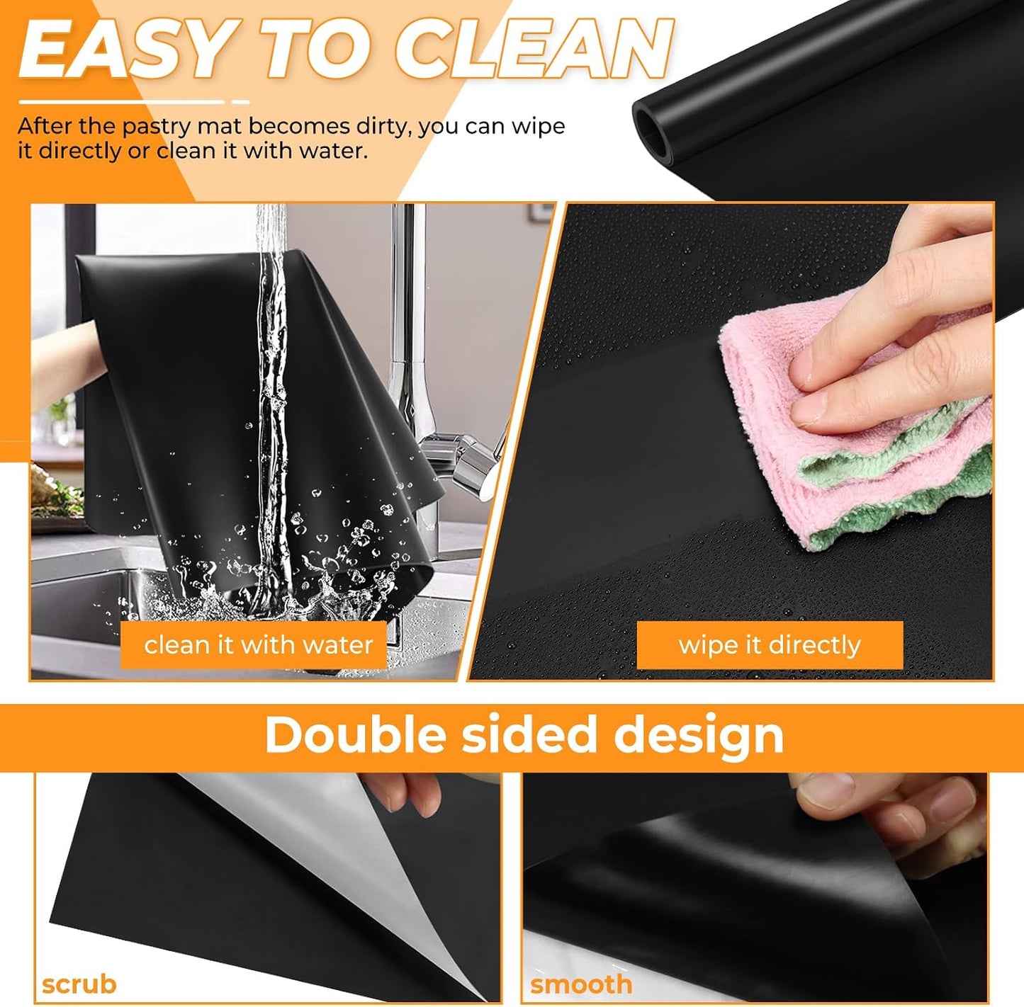 VOKOY Large Silicone Mat for Crafts, 36"x24", Extra Large Silicone Mats,Thick Black Silicone Mat for Kitchen Countertop, Heat-resistant Washable Large Silicone Pastry Mat for Crafts Painting Baking