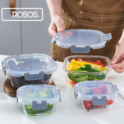 Glass Food Storage Containers with Lids, 4 Pack, Airtight, Leak Proof, BPA Free, Oven/Dishwasher Safe, Grey