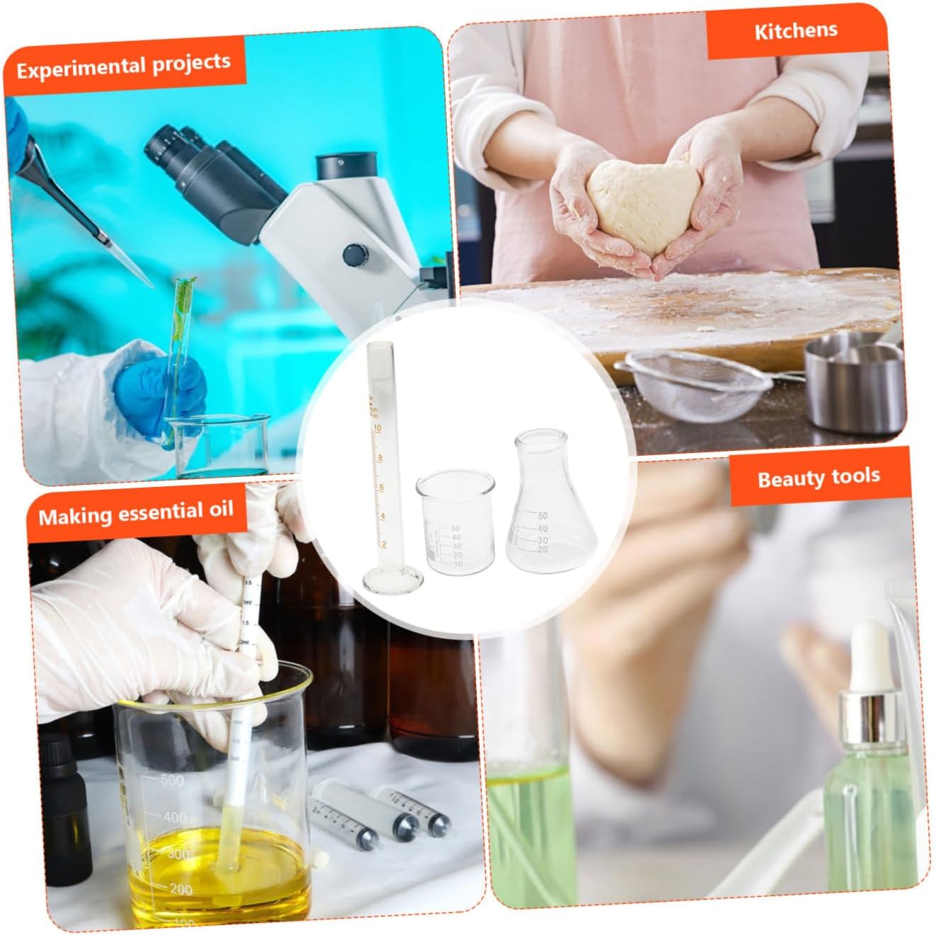 IMIKEYA 3-Piece Scientific Laboratory Tool Set Borosilicate Glass Graduated Cylinder Conical Flask Beaker for Classroom and Home Experiments