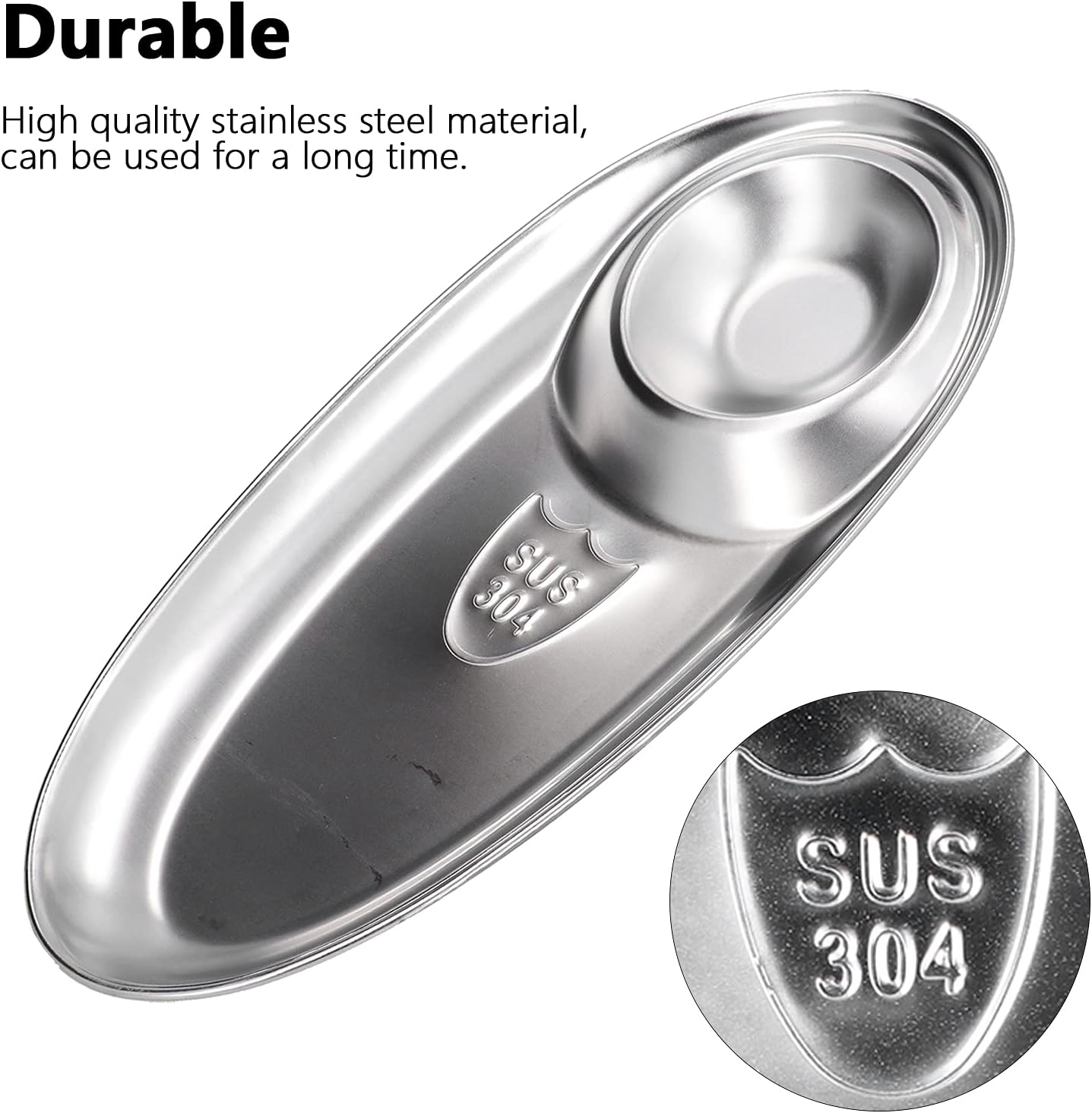 Tissting 304 Stainless Steel Chip Dip Platter Silver Oval Divided Spice Dish Snack Plate for Dip, Appetizers, Snacks, Veggies, Chips, Two Compartment Serving Tray,for Home Outdoor Camping(S-7.9in)