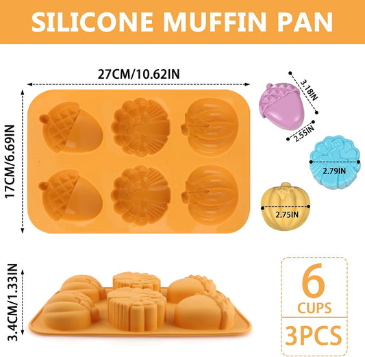 3-Pack 6-Cup Silicone Muffin Pans, Nonstick Cupcake Baking Molds, Muffin Cupcake Pans Molds for Baking, BPA/PFA-Free, Dishwasher & Oven Safe Pumpkin