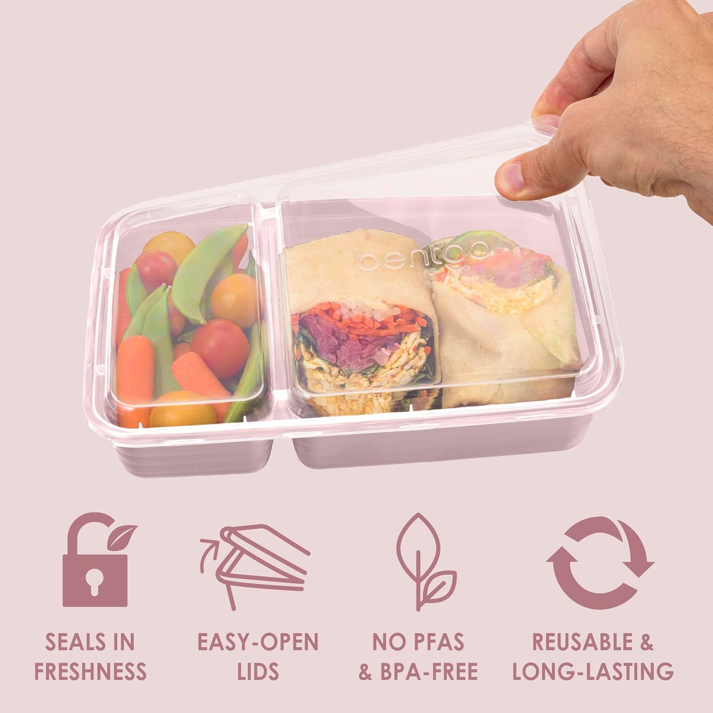 Bentgo Prep - 20-Piece 2-Compartment Reusable Meal Prep Containers with Lids, PFAS & BPA Free Materials, Durable, Microwave, Freezer, & Dishwasher Safe To Go Food Storage (Rose Gold)