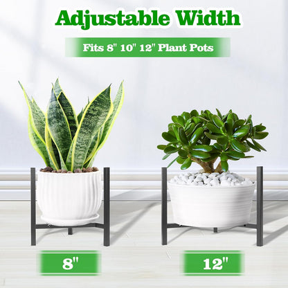 Airpark Plant Stand Indoor Adjustable, Metal Modern Plant Stands, Heavy Duty Stable Plant Pot Flower Holder Indoor Outdoor Corner, Fit 8 9 10 11 12 inch Pots, Black (Pot & Plant Not Included)