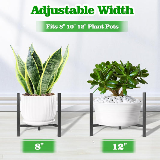 Airpark Plant Stand Indoor Adjustable, Metal Modern Plant Stands, Heavy Duty Stable Plant Pot Flower Holder Indoor Outdoor Corner, Fit 8 9 10 11 12 inch Pots, Black (Pot & Plant Not Included)