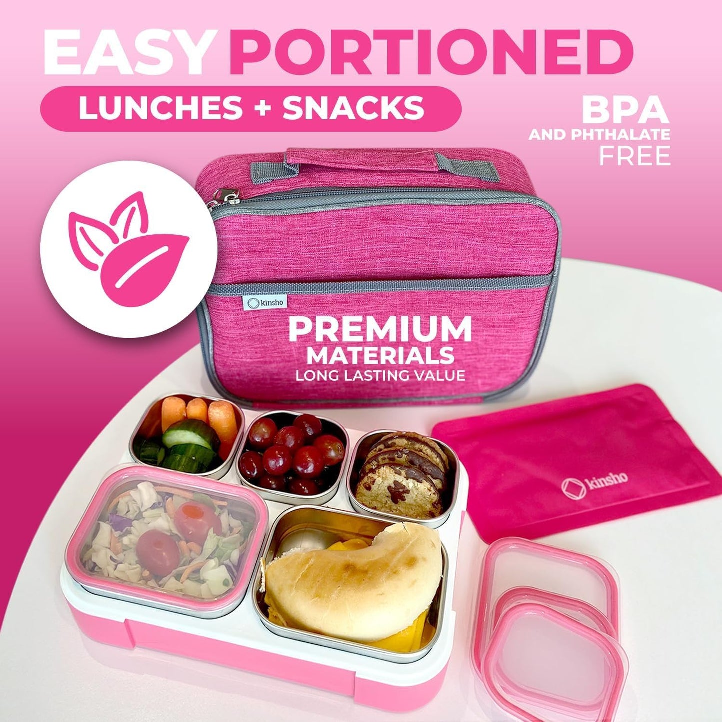 Stainless Steel Bento Lunch Box Set For Adults, Kids - Insulated Bag And Ice Pack - Leak-Proof Metal Compartment Meal Prep Food & Snack Containers For Work Travel School Daycare, 42 Oz Grey Black