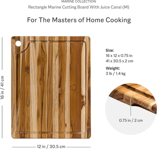 Teakhaus Marine Teak Wood Cutting Board w/Juice Groove, Edge-Grain, Medium