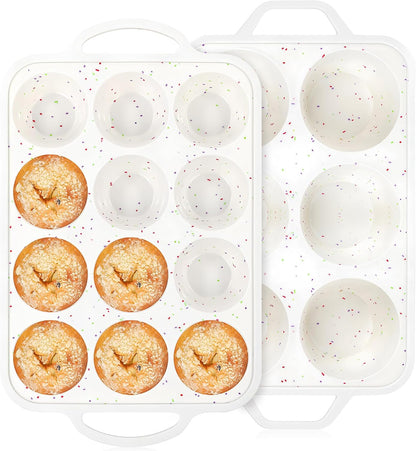 Vinino 2Pack Silicone Muffin Pan for Baking with Metal Reinforced Frame, 12 Cup Regular Size Cupcake Pan, BPA Free Silicone Muffin Tray, Cupcake Baking Pan Bite Molds for Oven Dishwasher Safe