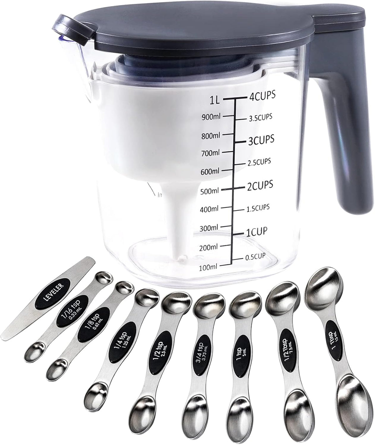 Stackable Measuring Cups & Spoons Set with Lids, Blue