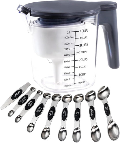 Stackable Measuring Cups & Spoons Set with Lids, Blue